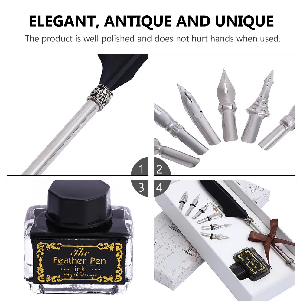 

1 комплект, набор гусиных ручек, гладкие наконечники, износостойкая удобная ручка, черная гусиная ручка в стиле ретро, аксессуары для письма