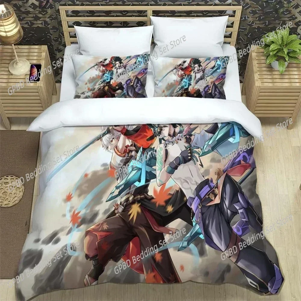 

Genshin Impact Animation Cartoon Comfortable Duvet Quilt Cover Pillowcase Bedding Set Children Bedroom Decoration Home Textile
