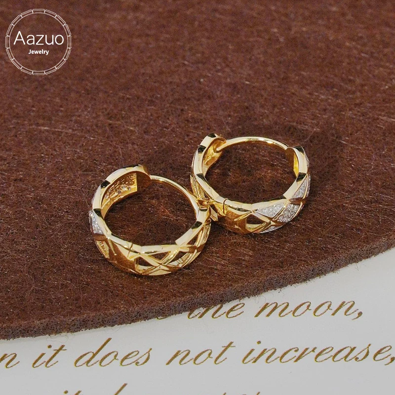 

Aazuo Fine Jewelry 18K Orignal Yellow Gold Natrual Diamonds 0.18ct Fairy Grid Hook Earrings Gifted For Women Senior Banquet