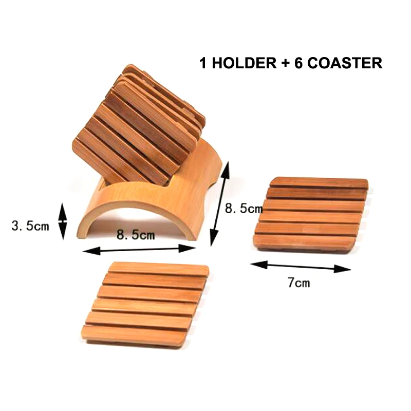 High Quality Non-toxic bamboo wood round square cup coaster set with holder