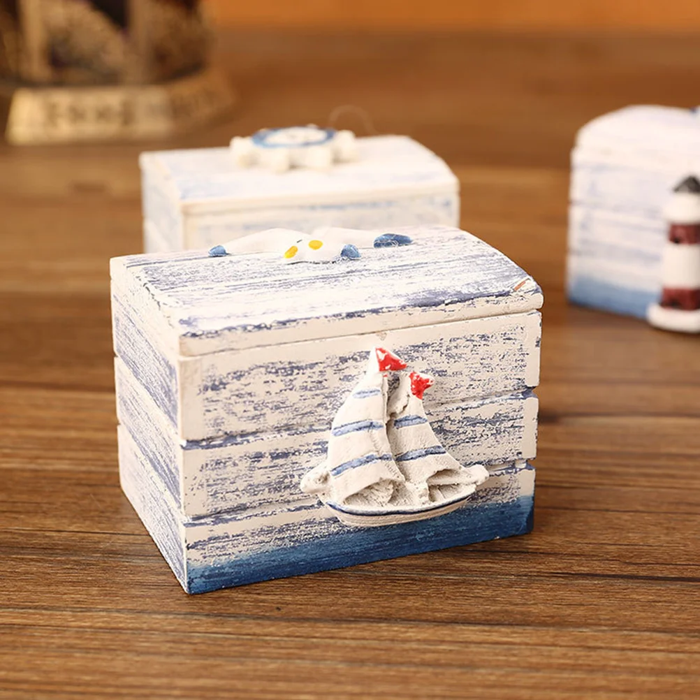 

2Pcs Wood Box Mediterranean Style Vintage Wooden Desktop Storage Candy Gift Jewelry Trinket Organizer Eco Friendly