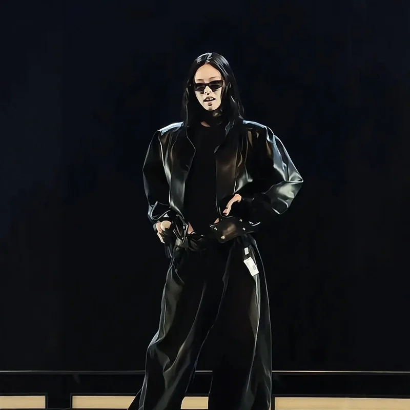 Jennie Vintage cintura acanalada ort Bla Jaet abrigo de cuero fino con pliegues para mujeres jóvenes temporada de otoño longitud Regular