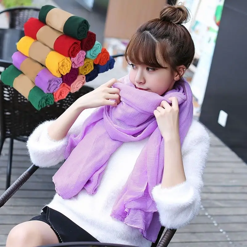 2024 New Soft Scarf Women Designer Luxury Spring Summer Linen Scarves Solid Color Female Hijabs Fashion Shawl Wrap Bandana