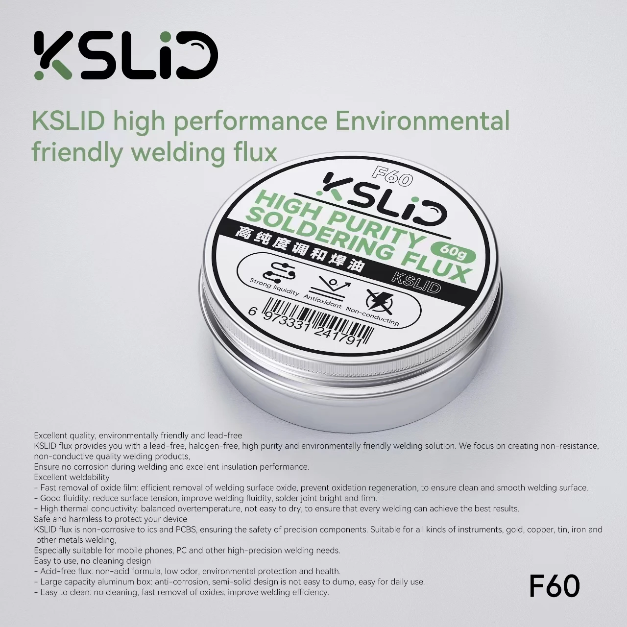 KSLID F60 Soldering Flux Lead-Free Solder Paste No Clean Halogen-Free Welding Flux for Mobile Phone PCB Soldering Repair Tools