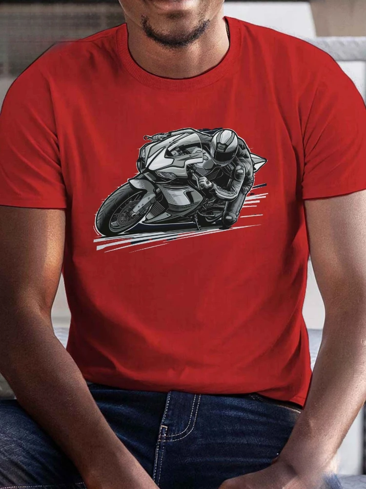 

Classic motorcycle racing pattern -100% cotton summer short-sleeved O-neck men's printed T-shirt.