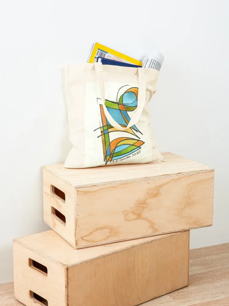 الفن التجريدي مع الأزرق الأخضر البرتقالي الطلاء حمل حقيبة حقيبة قماش قنب للنساء شنطة هدايا لطيف حمل للتخصيص #4