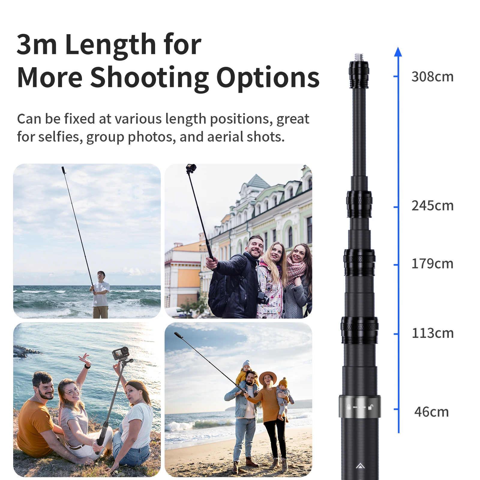 aMagisn 3m Görünmez Selfie Çubuğu ,  Karbon Fiber  Profesyonel Monopod  Teleskopik Çubuk  DJI Gopro Insta360 X3 X4 Aksesuarları için