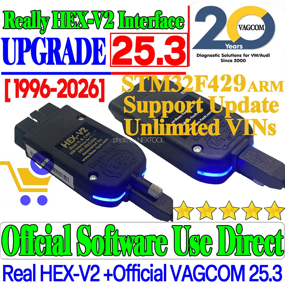 [1996-2026] Update V25.3 Unlimits VINs Real V2 Online VAG HEX V2 Hardware Usb Interface For VAG  COM Diagnostic Coding VCDS TOOL