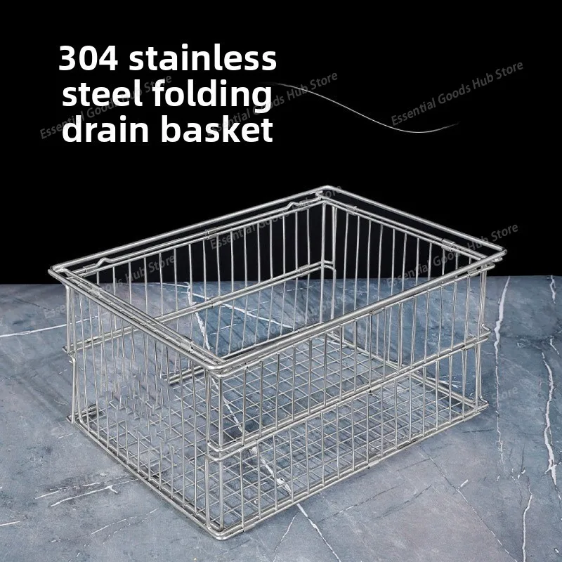 

Foldable Storage Basket Space Saving Convenient Stainless Steel Folding Drainage 304 stainless steel fruit basket