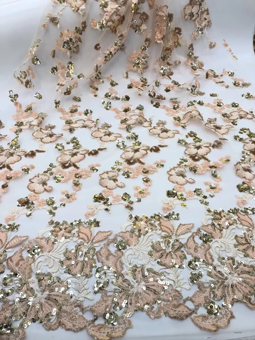 

Yellow French Net Lace High Quality Nigerian Lace African Cord Lace Two-tone Embroidered Lace Fabric For Party Dress RF161