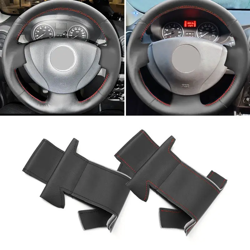 Hand-stitched Car Steering Wheel Leather Cover Trim With Line Strip For Nissan Almera 3 (G15) 2012 2013 2014 2015 2016 2017 2018