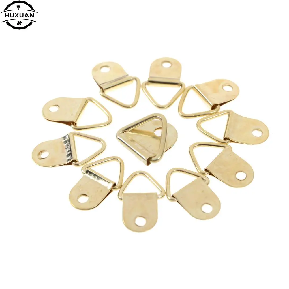 10Pcs Strong Golden D Rings Decor Picture Frames Hanger Hooks Hanging Triangle Screws Helper 9x20mm