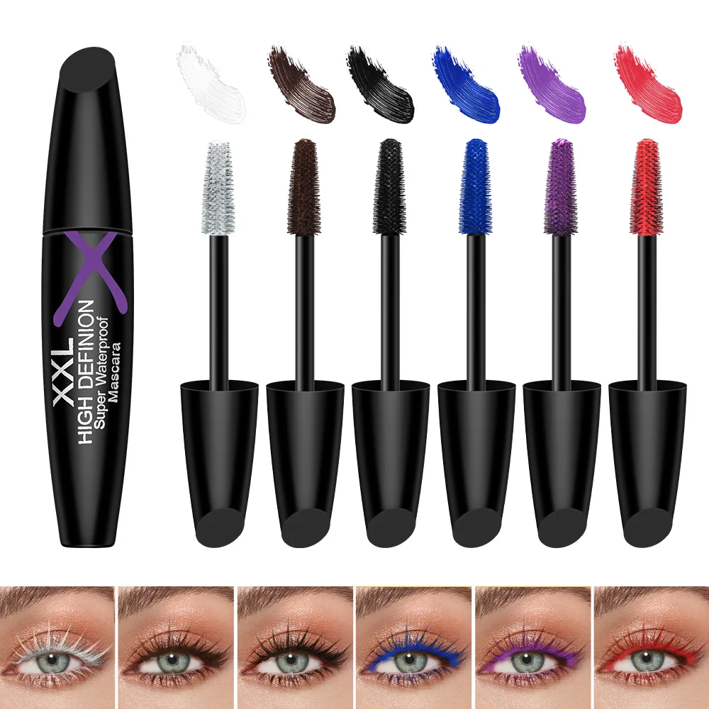 SHEDOES 6 kleuren levendige mascara regenboog waterdichte mascara vezel wimper, hoge kleurweergave