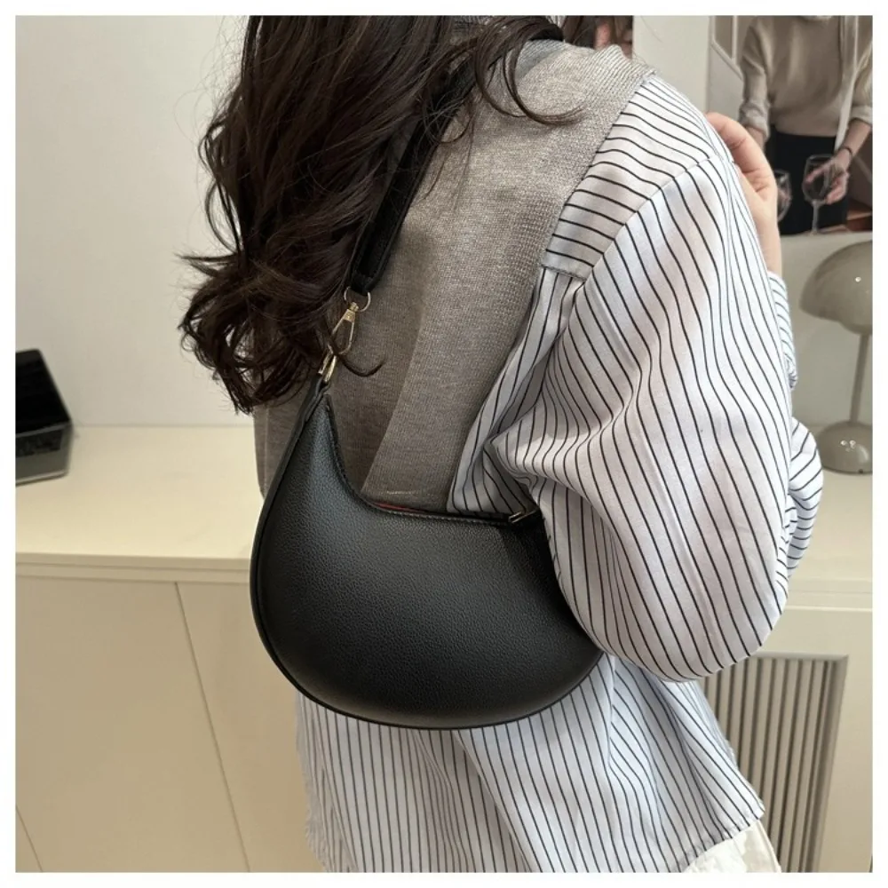Neue PU-Leder Schultertasche, mondförmig, große Kapazität, Unterarmtasche, unifarbene Tragetasche für Damen – Detail 7