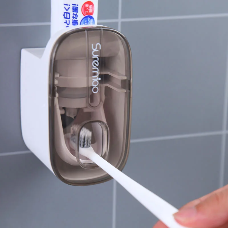 Automatic Toothpaste Dispenser Bathroom Accessories Wall Mount Lazy Toothpaste Squeezer Toothbrush Holder