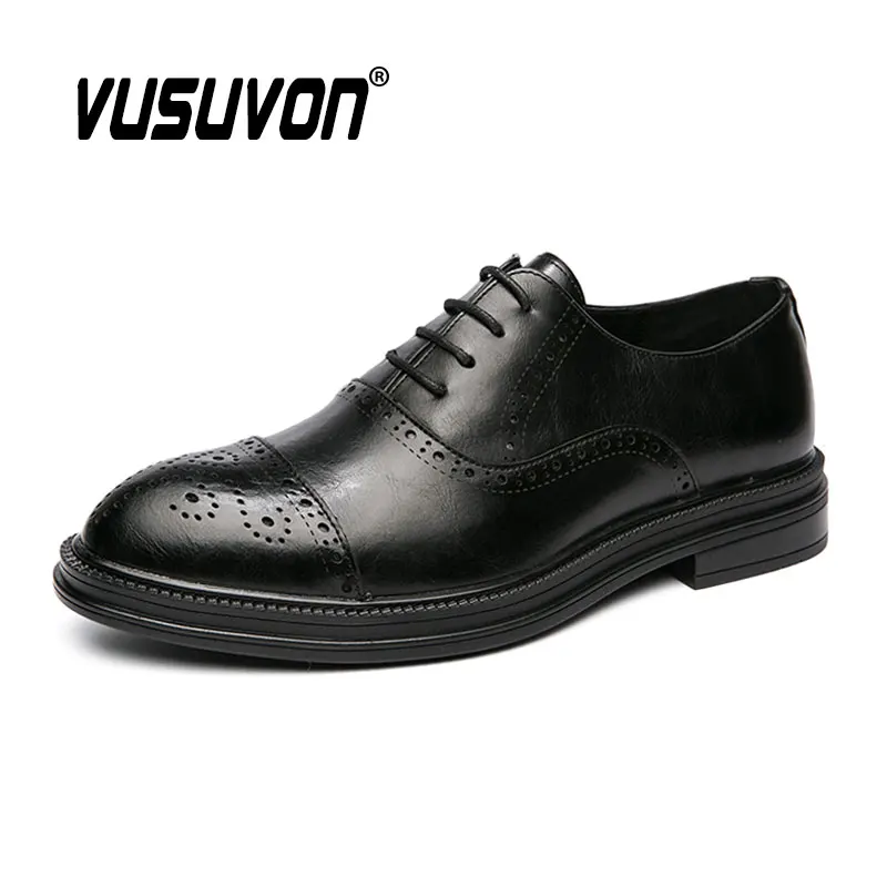 Men Oxford Shoes Fashion Dress Classic Brogue Loafers Lace-Up Black Causal Footwear For Party Big Size 38-45