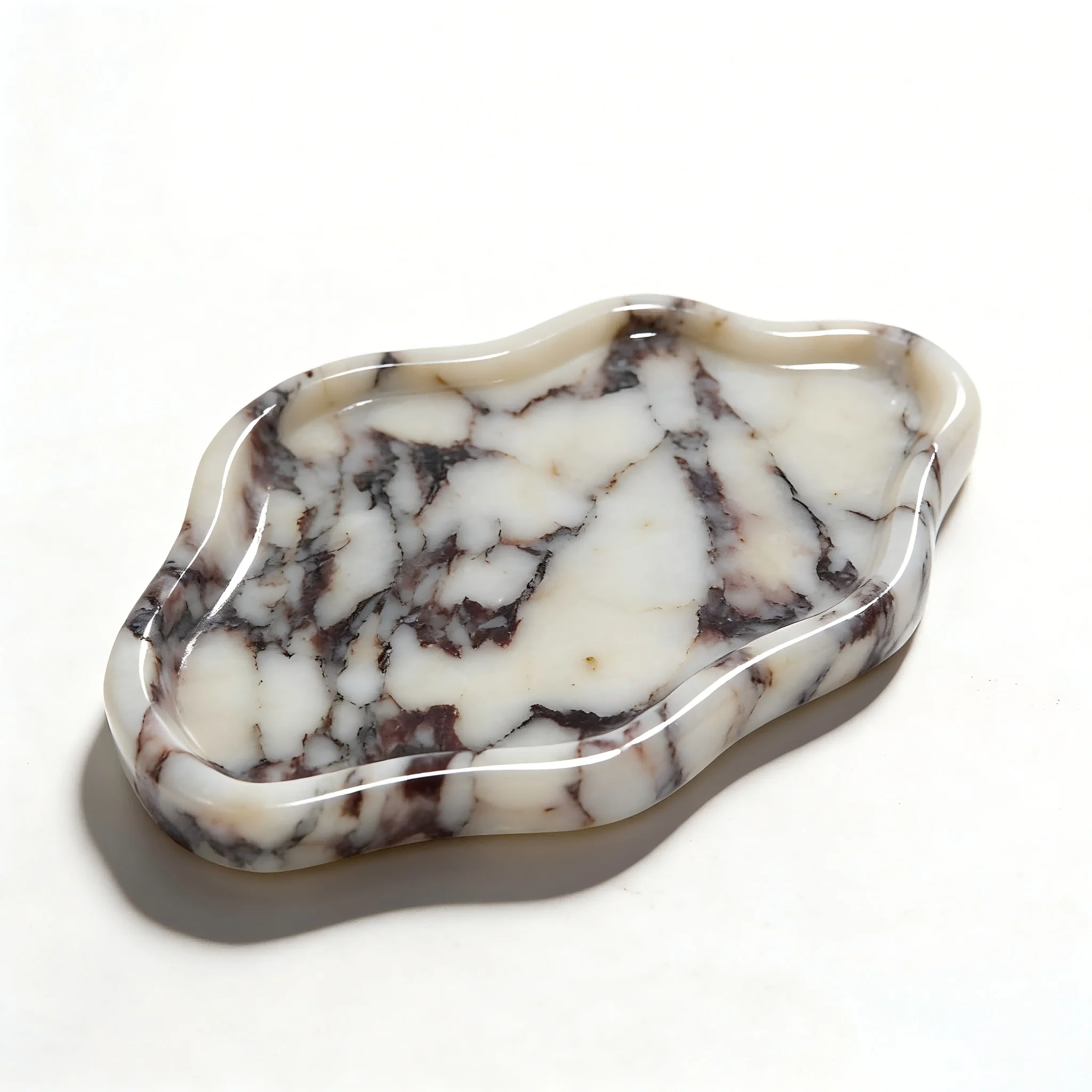 Bandeja de Mármol con Borde Festoneado, Cuadrada, de Piedra Natural Calacatta Viola, Organizador de Joyas, Bandeja Decorativa para Tocador, Bandeja de Almacenamiento para Baño