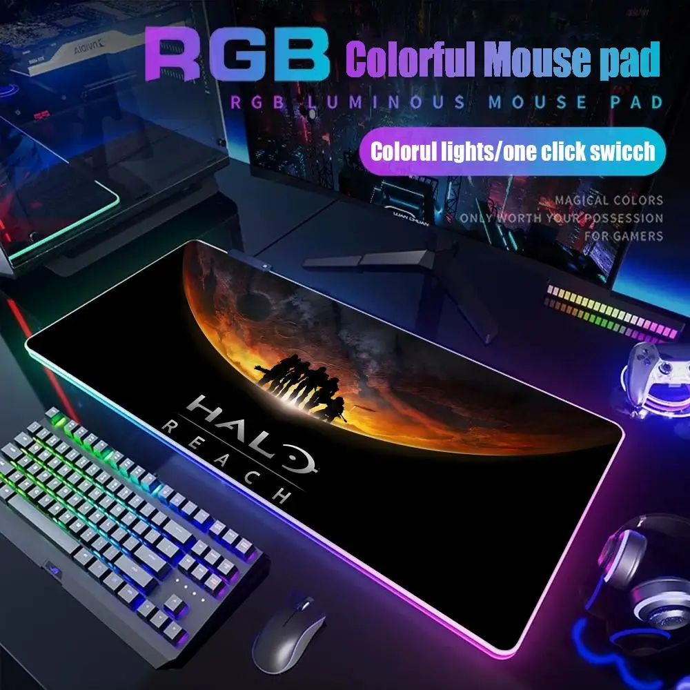 

Game Halo Mouse Pad Gamer Rgb Desk Mat Back Light Led Mousepad Setup Gaming Accessories Deskmat Big Mousepad Backlight