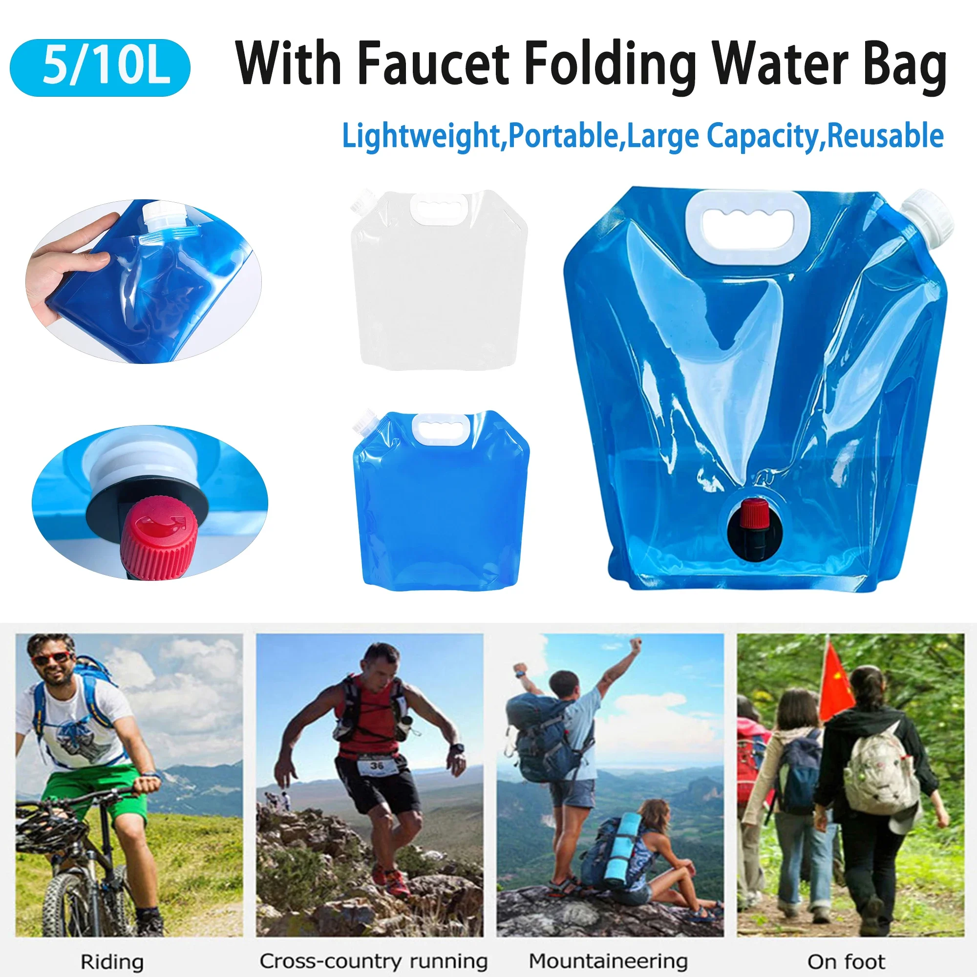 

Походная сумка для хранения воды на 5/10 л, складная автомобильная сумка для воды, портативный контейнер для воды без протечек с прозрачным водяным мешком для смесителя