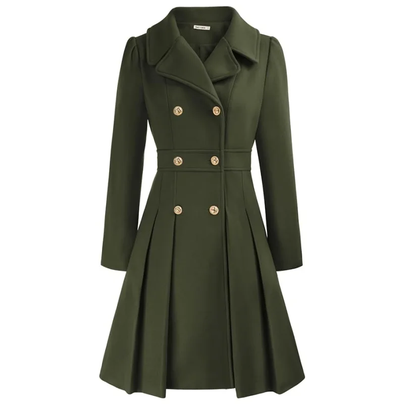 Winter Woolen Women's Trench Coat Skirt Double Breasted Flip Lapel