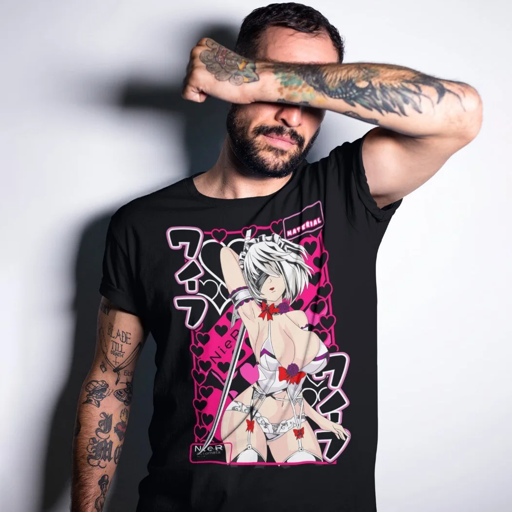 

Nier Automata 2B YoRHa Anime Gift t shirt Kawaii Waifu graphic tee 0322 Cyber Punk Y2K Clothes 100% cotton print Lange size Tops