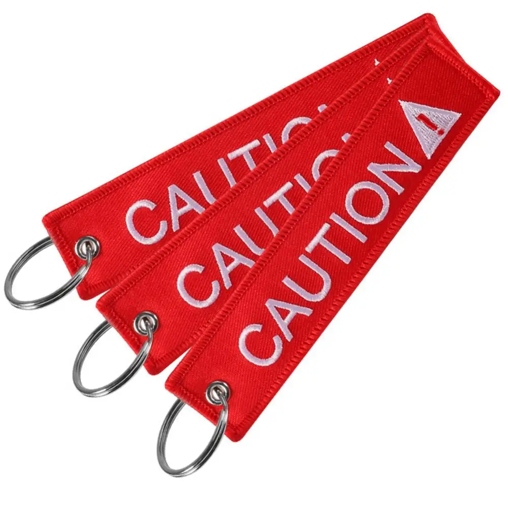 CAUTION DIVER Print Embroidery Tag Keychain Car Keyring Key Chain Pendant Car Interior Decor