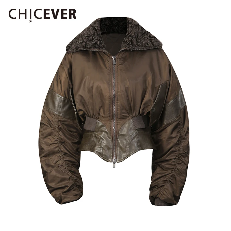 

CHICEVER Solid Spliced Folds Jacket Female Lapel Long Sleeve Loose Vintage Streetwear Women's Jackets Autumn Fashion New Style