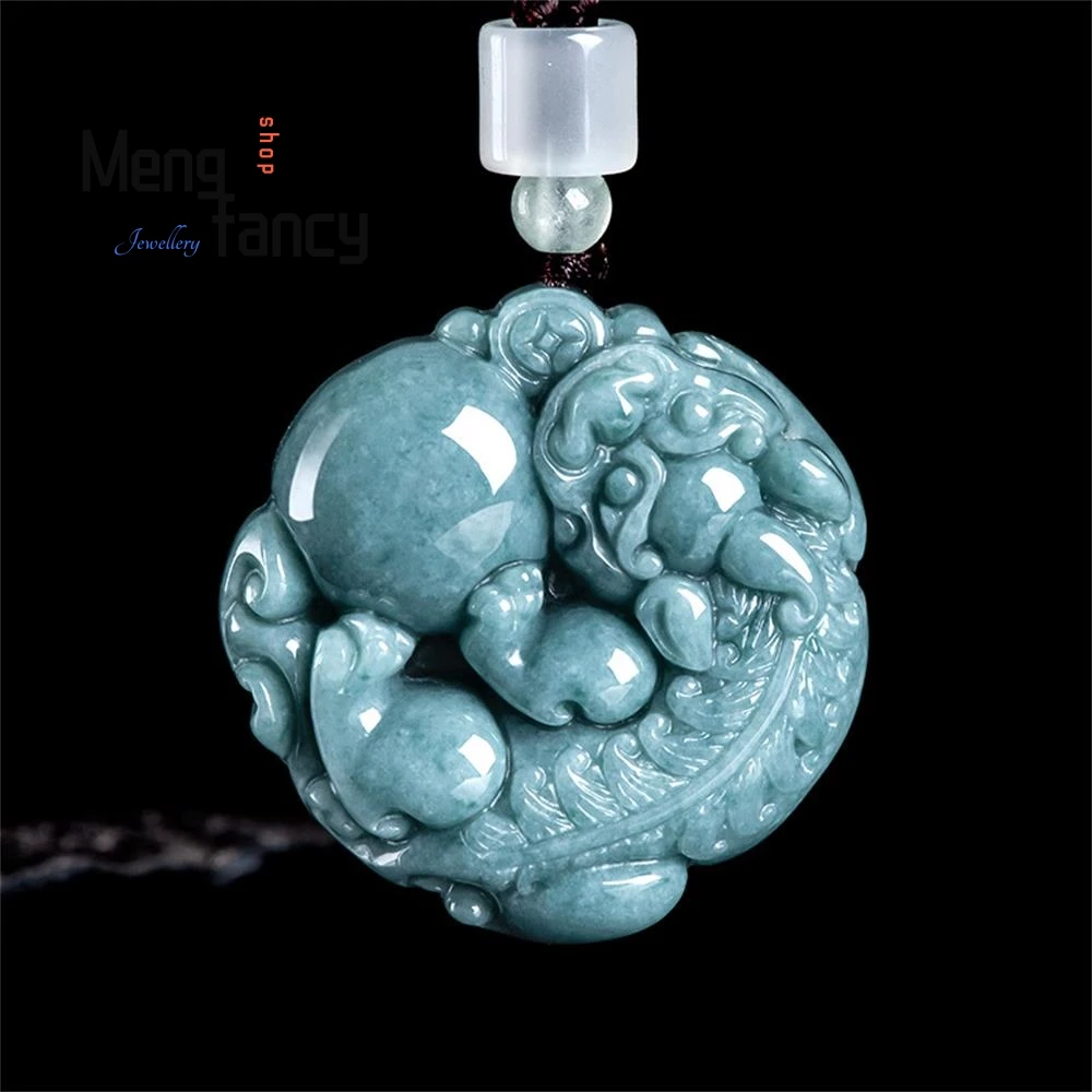 

Natural A-goods Jadeite Blue Water Money As One Wishes Pixiu Icy Jade Pendant Exquisite Fashion Jewelry Holiday Gifts Mascots