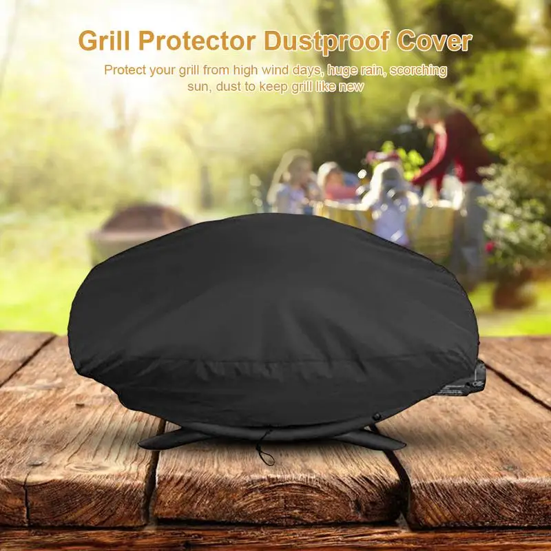 Oxford Fabric Black BBQ Grill Cover With Drawstring Waterproof Lightweight Dust Cover For Weber Q1200 And 1000 Grill Storage - view 4