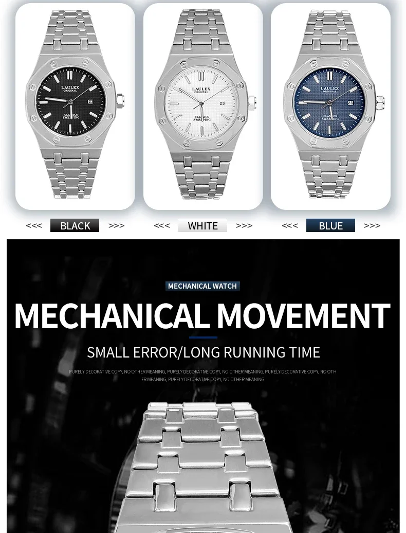 2024 LAULEX Authentic Luxury Top Brand Series Fashion Business Sports Fully Automatic Quartz Movement with Quartz Watch