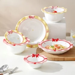 Bow Shaped Ceramic Bowl Plate Set High Beauty Instagram Design Sensory Plate Vegetable Plate Household Japanese Tableware Set