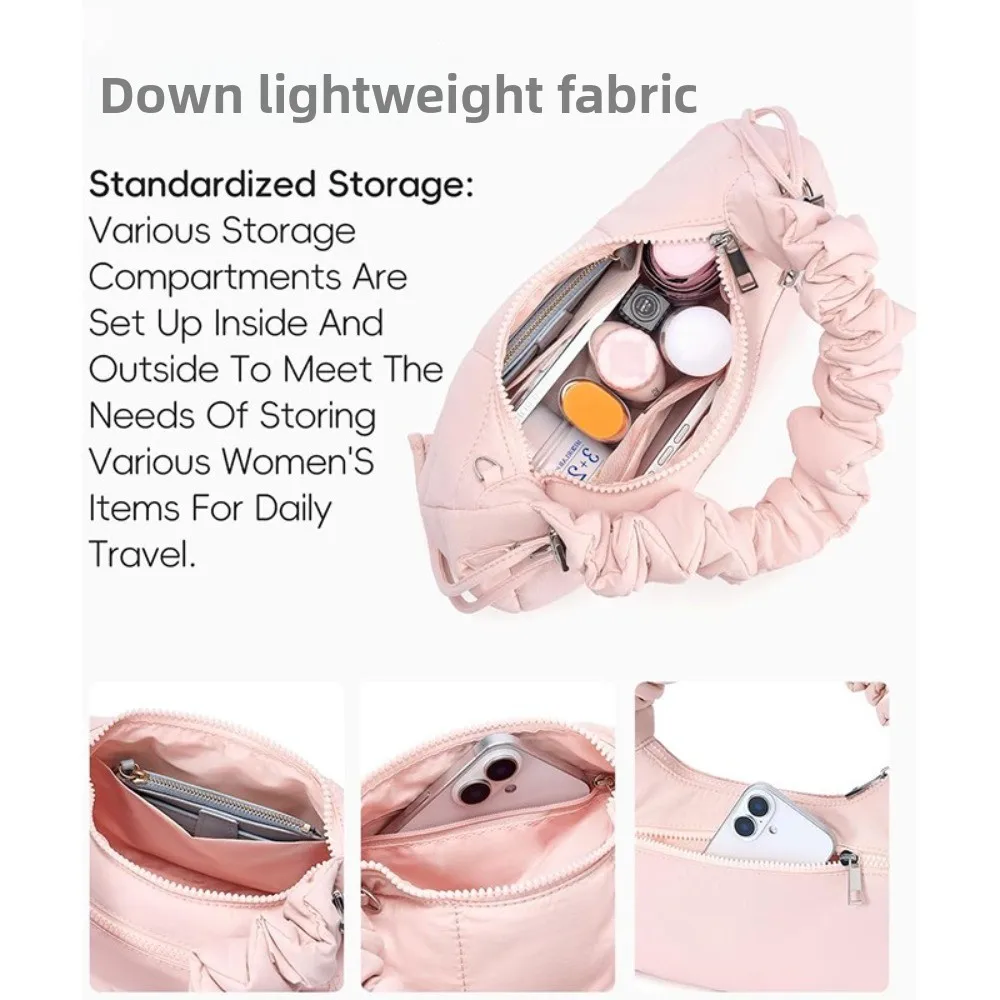 

Стильная сумка с регулируемым ремешком, нейлоновая сумка большой вместимости для подмышек, легкая сумка-пуховик для повседневных прогулок