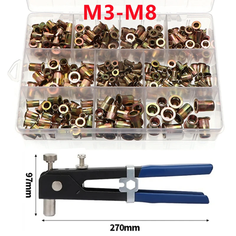 400Pcs M3 M4 M5 M6 M8 Rivet Nuts or Tools Carbon Steel Rivnuts Blindnuts Nuts Flat Head Threaded Insert Rivet Multi Sizes Tools