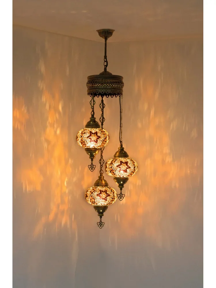 HHAmazing Turkish Chandelier Mosaic Hanging Moroccan Vintage Pendant Lampshade Glass Light Ceiling