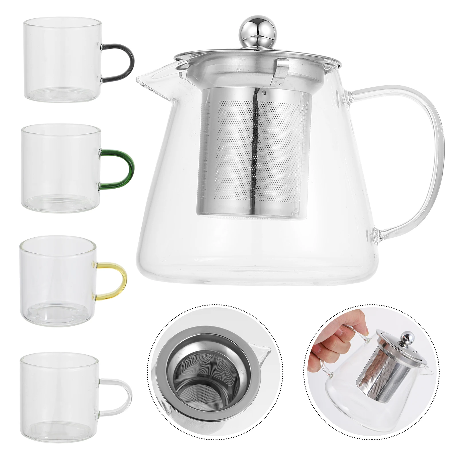 

1Set Heat Resistant Glass Teapot Transparent Infuser Design Practical Elegant Fashionable Teapot Water Pitcher