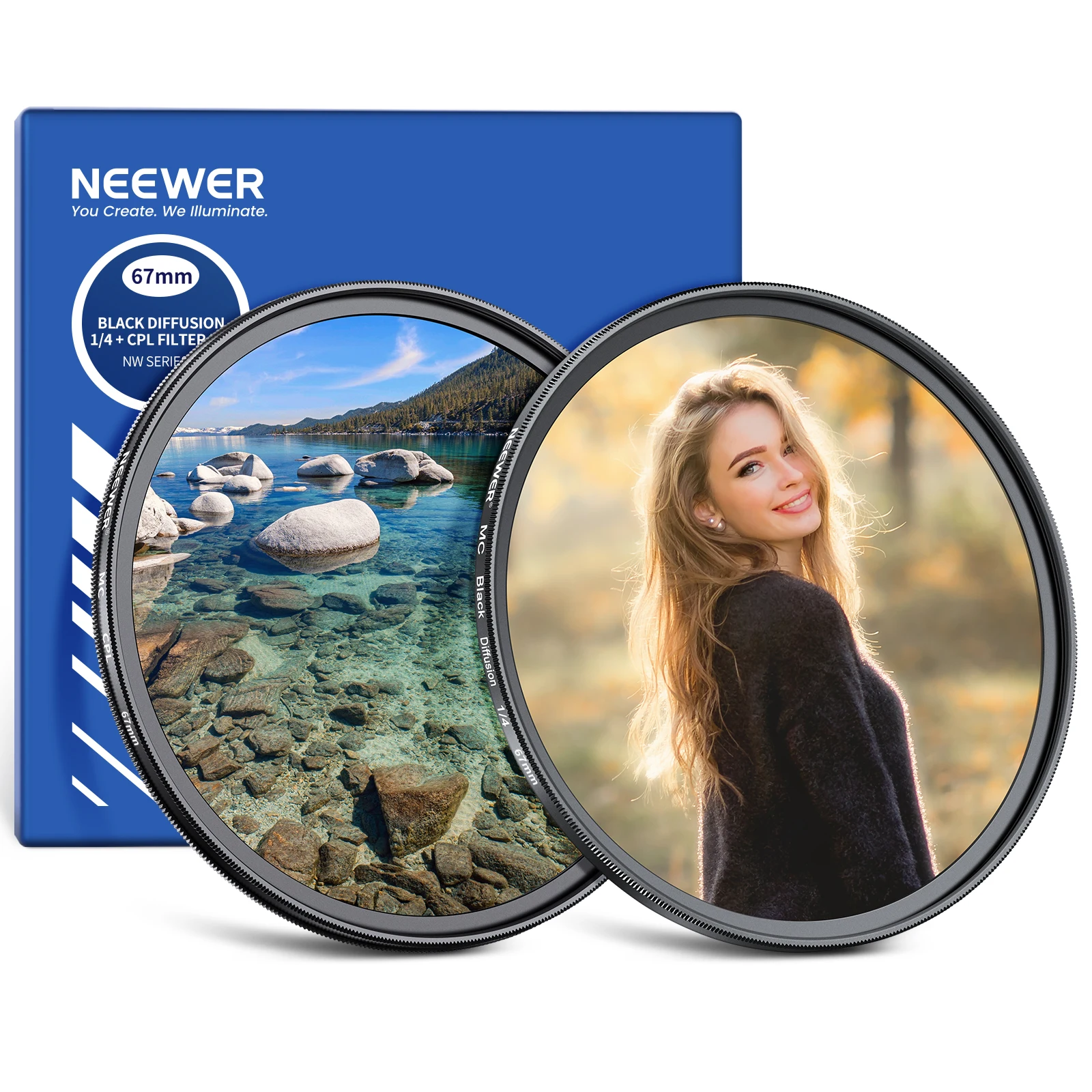 

NEEWER CPL + Black Diffusion 1/4 Filter Set (2 Pack), Multicoated Optical Glass Circular Polarizing