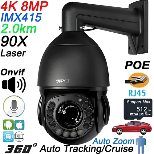 Zoom óptico 360 del crucero 8MP 4K 90X del seguimiento automático del metal infrarrojo del laser máximo.512G °   Cámara IP de vigilancia domo de velocidad PTZ POE de audio