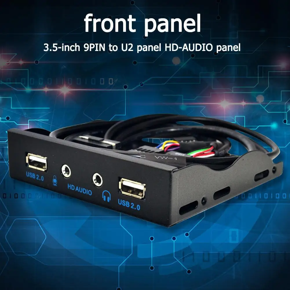 3.5 inch 9Pin Converter Front Panel Rack 2 USB 2.0 HD Audio 3.5mm Floppy Adapter