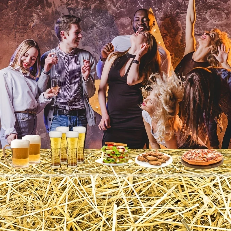 مجموعة مفرش طاولة رعاة البقر الغربية مكونة من 3 قطع - غطاء بلاستيكي لموضوع مزرعة المزرعة مع طباعة بالة القش، 54 × 108 بوصة لديكور حفلات أعياد الميلاد #3