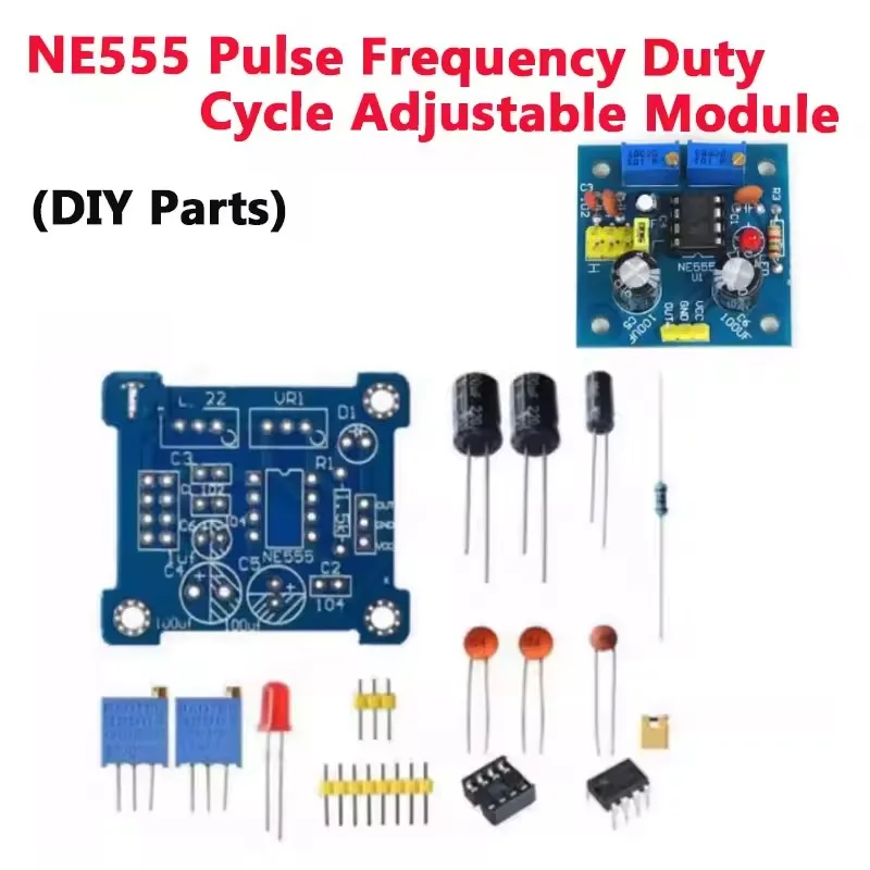 NE555 Pulse Generator Oscillator Square Wave Signal Generator Pulse Starter Duty Cycle and Frequency Adjustable Module DIY Kit