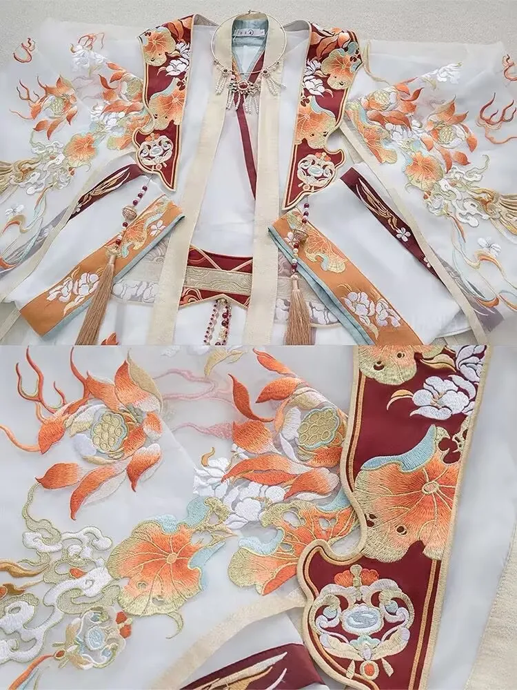 Chinese Hanfu Dress Women&Men Vintage Embroidery Hanfu Female Halloween Carnival Cosplay Costume White&Red Embroidery Hanfu Suit view 5