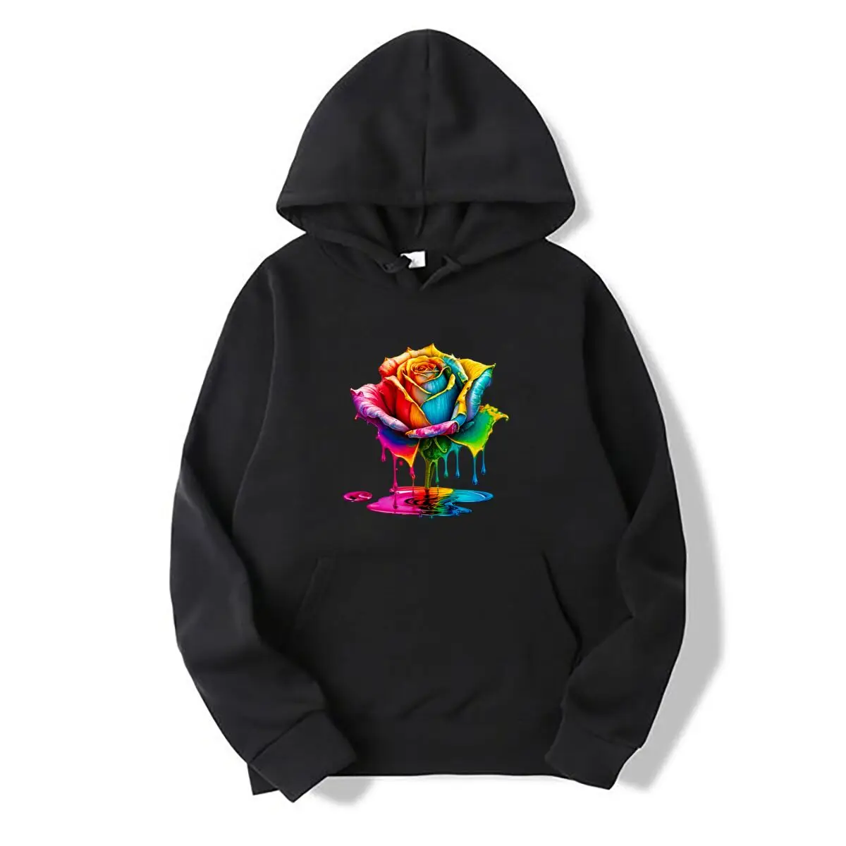 Rainbow Paint Dripping Rose Flower Artwork Autumn and winter new men's and women's hooded sweatshirts