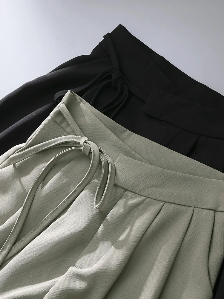 한국 스타일 하이 웨이스트 스트레이트 레그 와이드 레그 팬츠 캐주얼 짧은 바지 얇은 5 점 여성 여름 신착