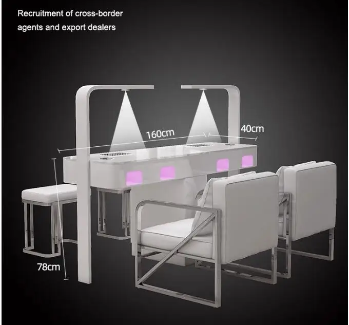 

A manicure table and chair set with a second-generation vacuum cleaner and red light grill