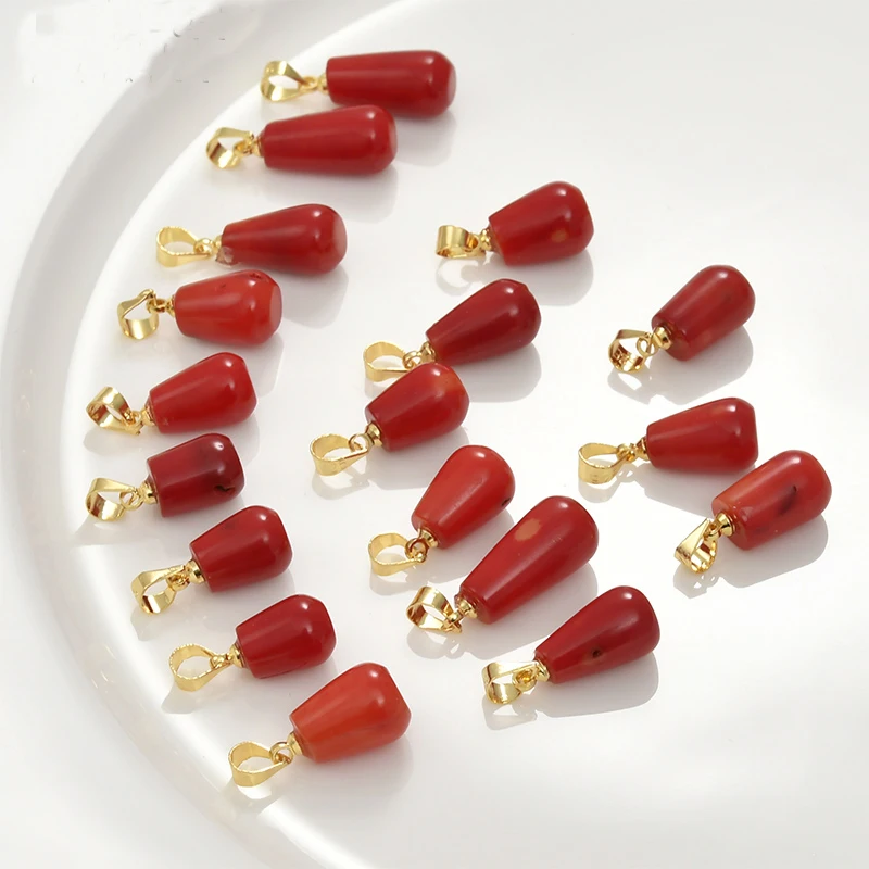 10pcs 12-20mm Water Drop Red Coral Pendant Beads DIY Jewelry Accessories Sea Bamboo Coral Pendants For Necklace Making