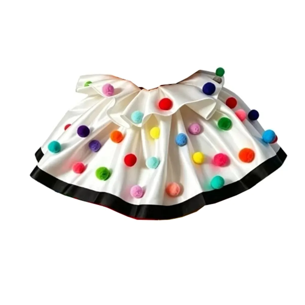 Satin Ruffled Collar Clown Collar Fur Ball Decors Colorful Ball Fake Collar Detachable Layered Costume Neckpiece Costume Parties