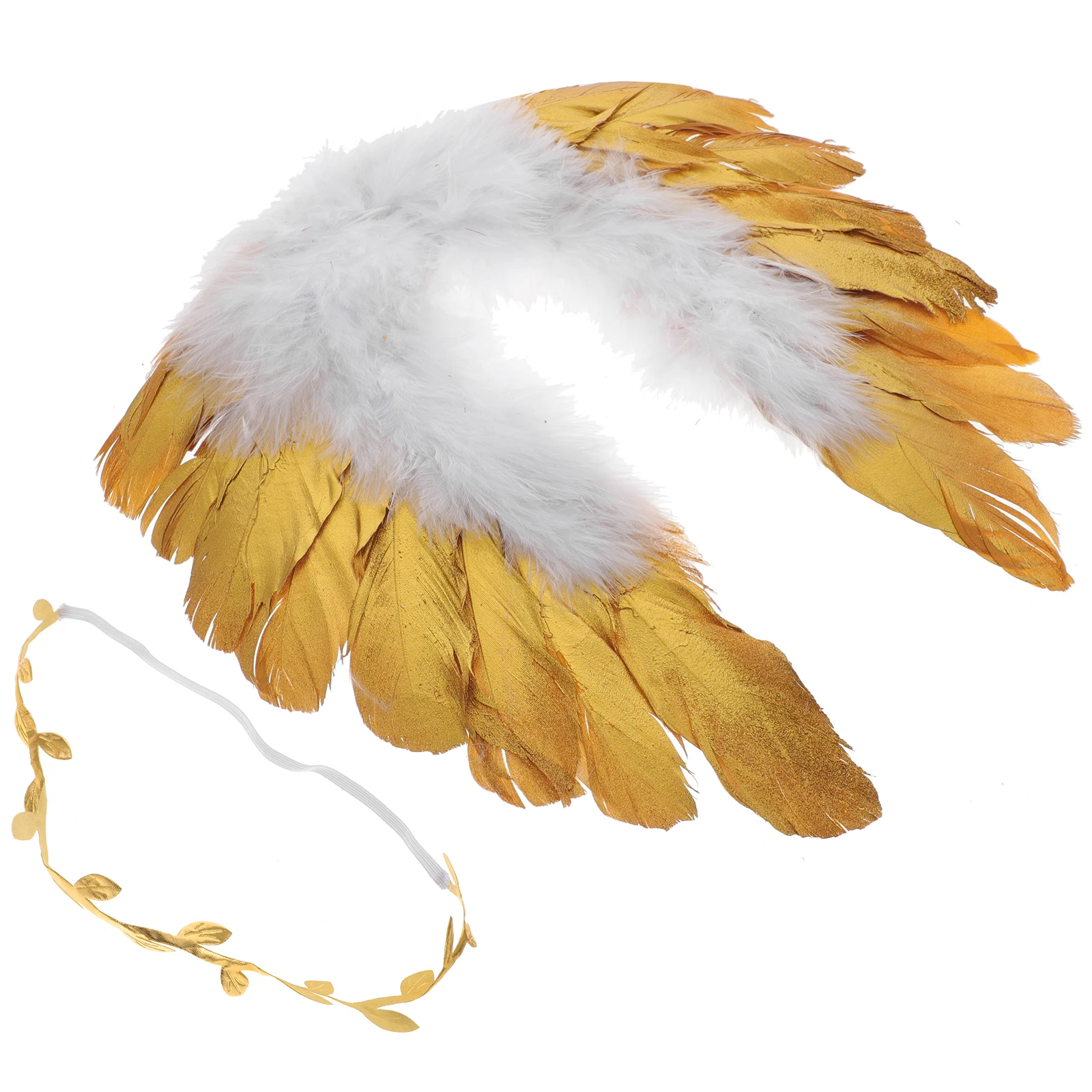 

Golden Hairband Kids Photo Props Baby Costume Stage Performance Wing Ornaments Decorative Plume Leaves Headpiece