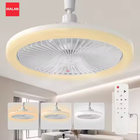 IRALAN Socket Ceiling Fan With Light E27 3 Fan Speeds Dimmable 3 Light Colors Easy To install For Bedroom Kitchen And Balcony