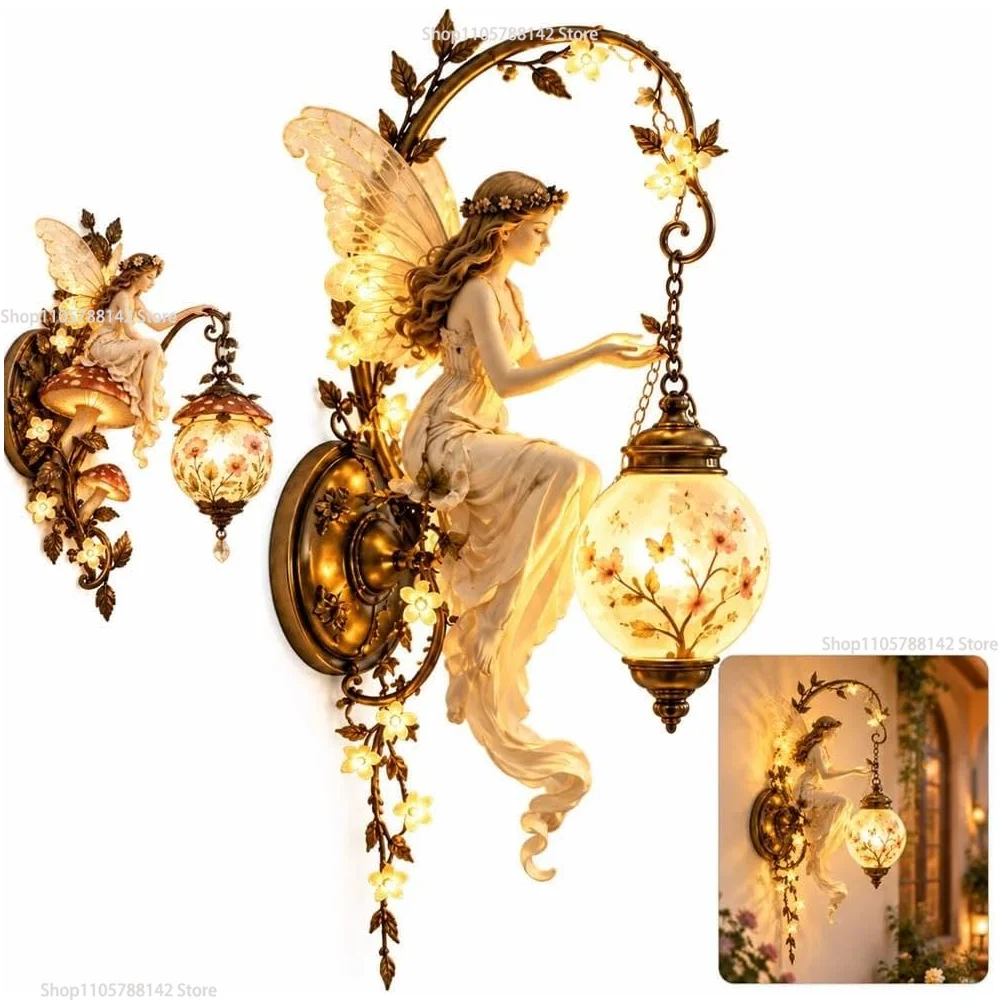 Enchanted Fairy Blossom Lantern Wall Light,Vintage Floral Romantic Aesthetic Accent Gift for Women Porch Patio Garden Home Decor