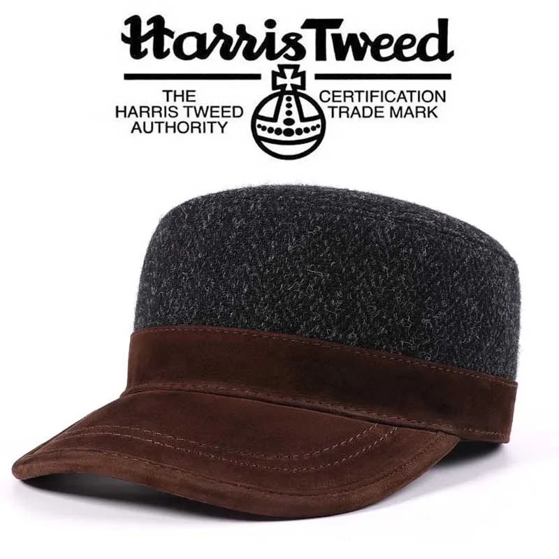 Harris Tweed Ivy Flat Cap Men, Wool Sheepskin Blend, Retro Duckbill Hat, Autumn Winter Thermal High-end Casual Hat